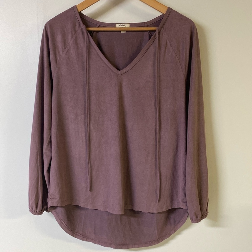 DYLAN Faux Suede Luxe V-neck Top Size XS Berry Blush